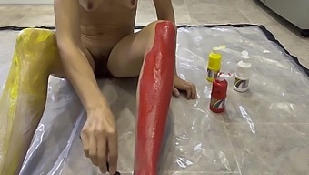 Hd Nude Painting: A Naked Brunette'S Body Painting Fetish