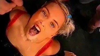 Blond Bombshell Takes A Cumshot In Her Mouth