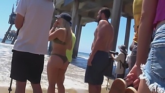 Amateur Blonde In Green Bikini Exposes Her Big Butt