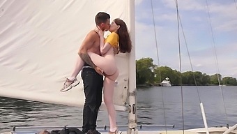 Outdoor Sex On A Yacht With A Skinny Hottie And Her Partner