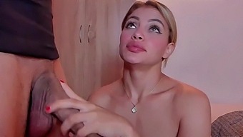 18-Year-Old Blonde On Her Knees Giving A Deep Throat Blow Job To A Big Cock