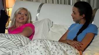Blonde Beauty Gets A Handjob In A Threesome With Her Stepsister And Best Friend